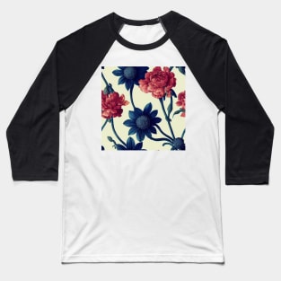 Deep Blue and Orange Red Vintage Floral Baseball T-Shirt